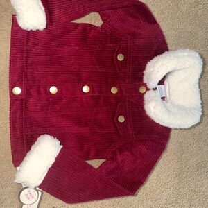 Little Lass Red Jean Jacket with White Accents